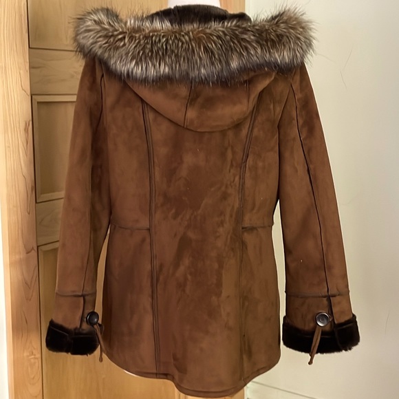 Vintage Tower by London Fog Brown Faux Suede Faux Fur Hooded Coat, Size S - Picture 8 of 16